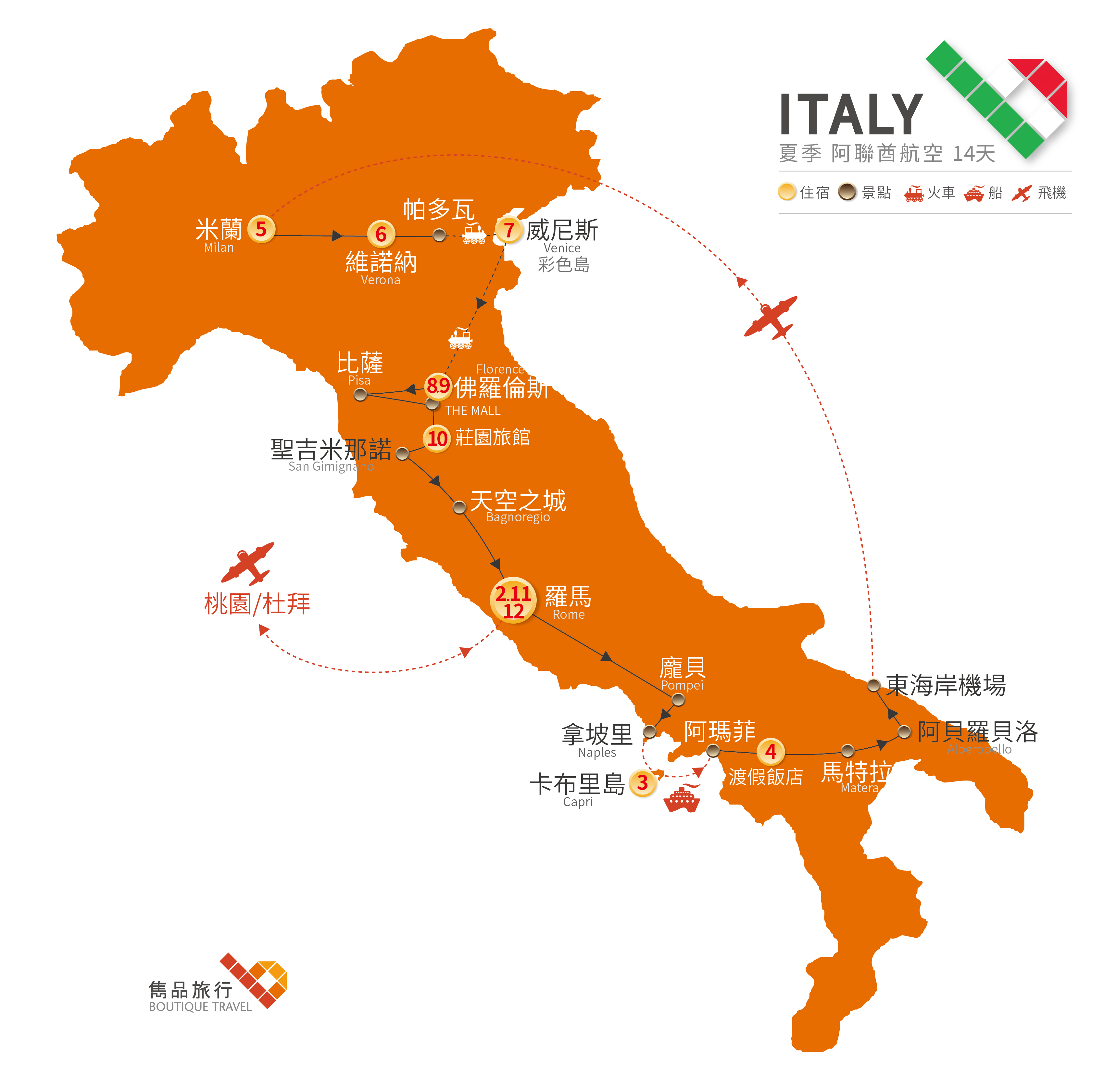 義大利 旅行地圖-夏日浪漫 義式情懷 14天