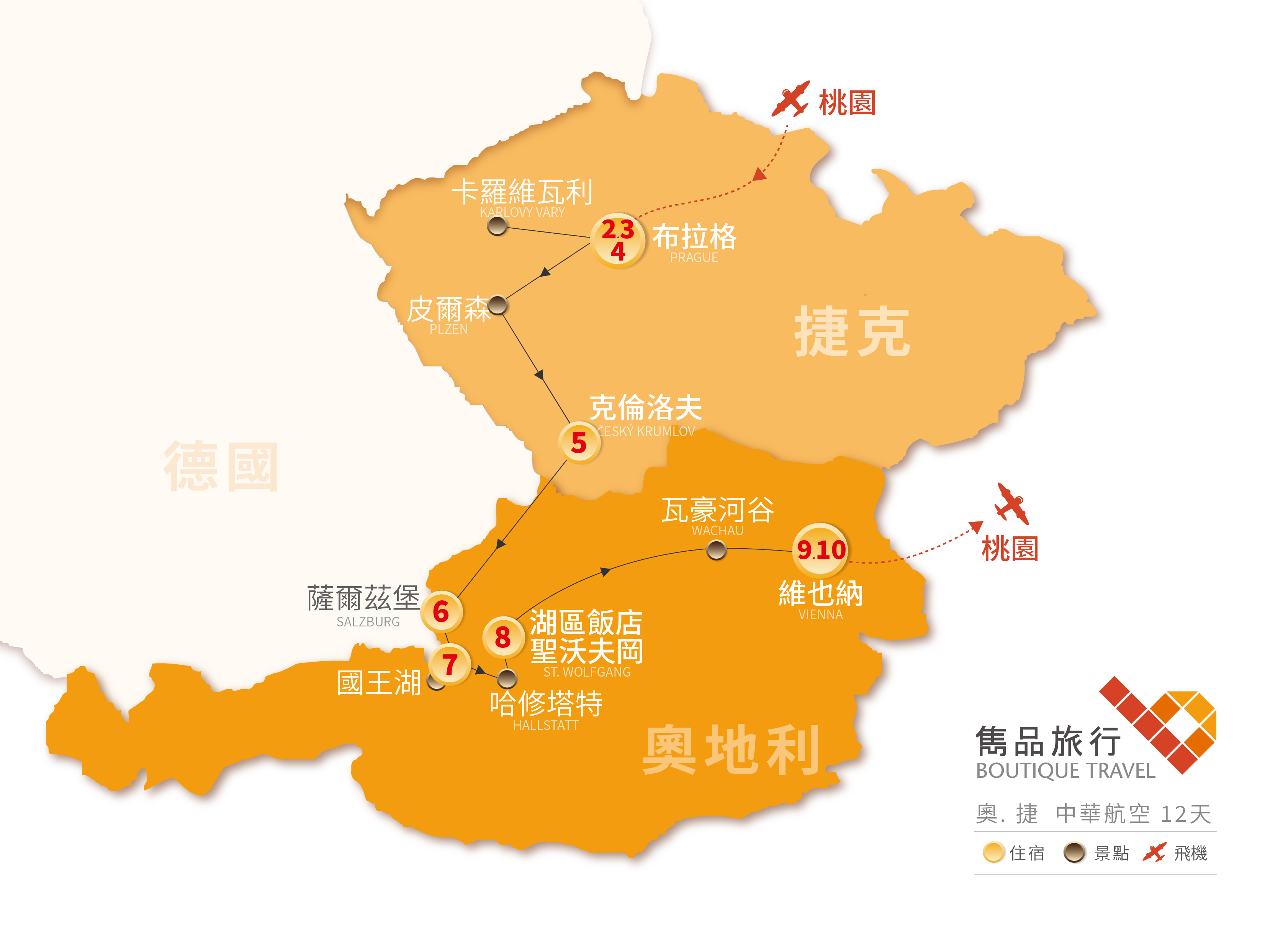 奧.捷 旅行地圖-奧地利 捷克．雙國進行曲12天
