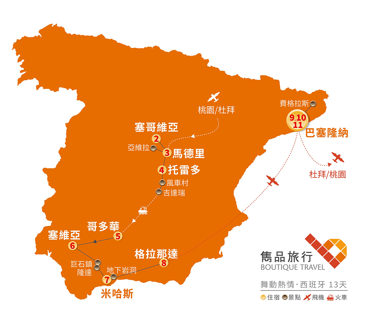 西.葡 旅行地圖-舞動熱情．西班牙13天